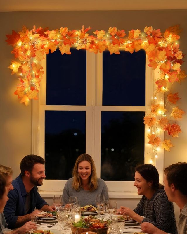 2 Pack Lighted Maple Leaf String Lights - Fall Garland, Total 16.4ft 40 LED