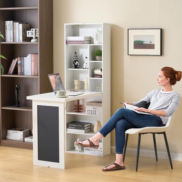 Folding Desk with Storage, Convertible Writing Table, Blackboard