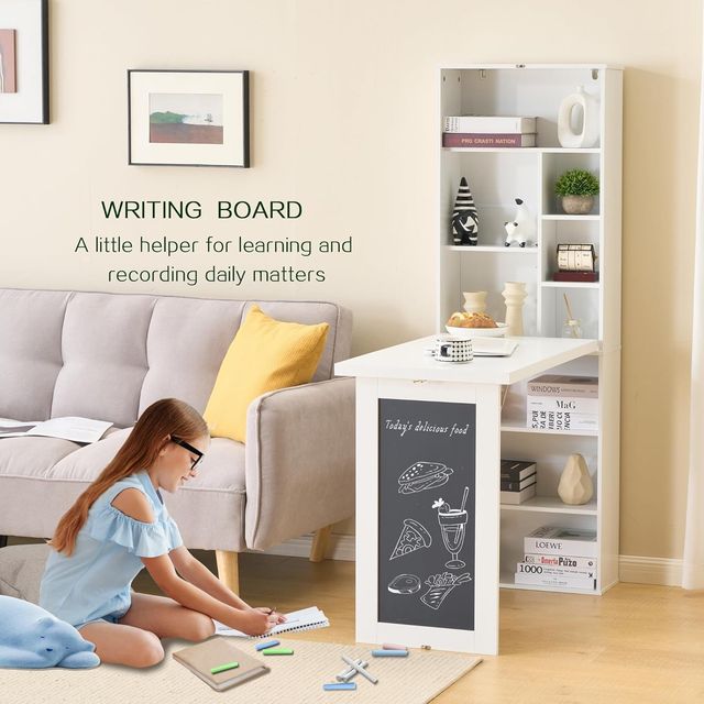 Folding Desk with Storage, Convertible Writing Table, Blackboard