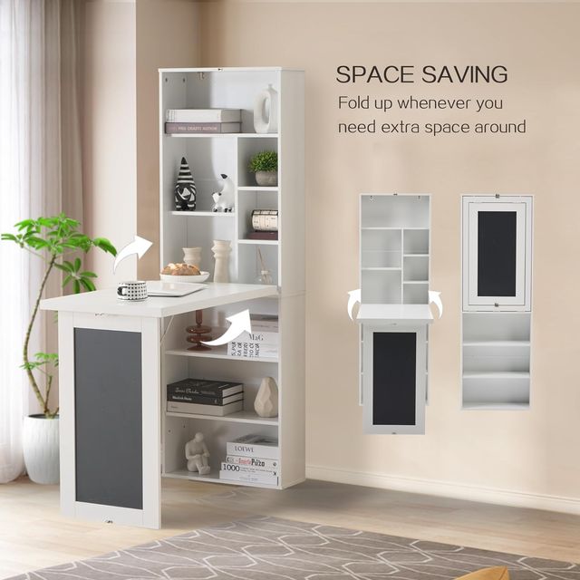 Folding Desk with Storage, Convertible Writing Table, Blackboard