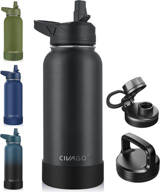 32 oz Stainless Steel Insulated Water Bottle With Straw and 3 Lids