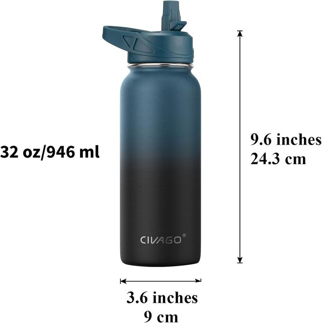 32 oz Stainless Steel Insulated Water Bottle With Straw and 3 Lids